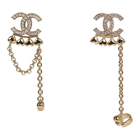 chanel cc rhinestone and gold metal dangle ear cuff earrings|chanel extrait earrings.